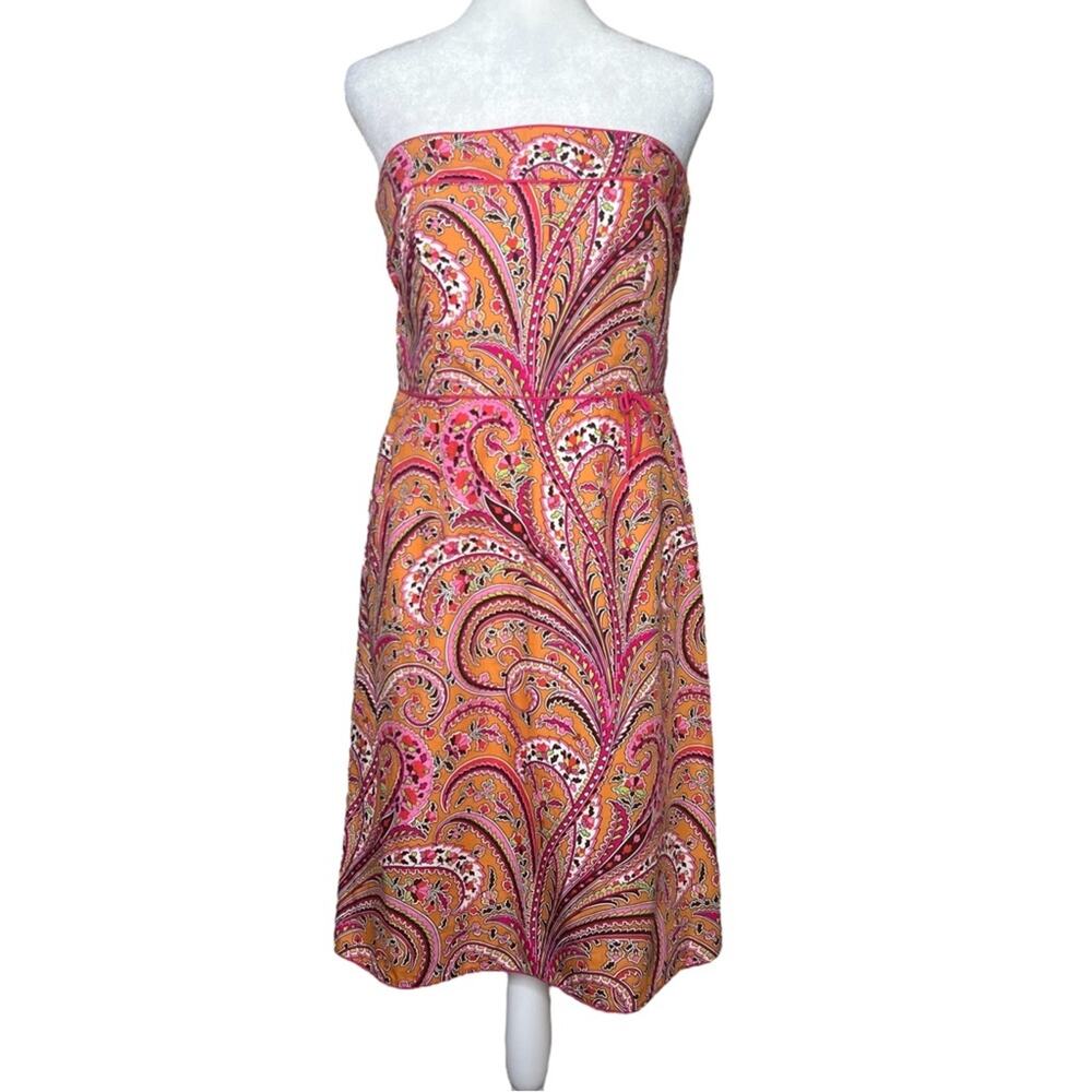 J Crew Y2K Paisley Floral Dress 6 Strapless Cotton Empire Waist Preppy Coastal